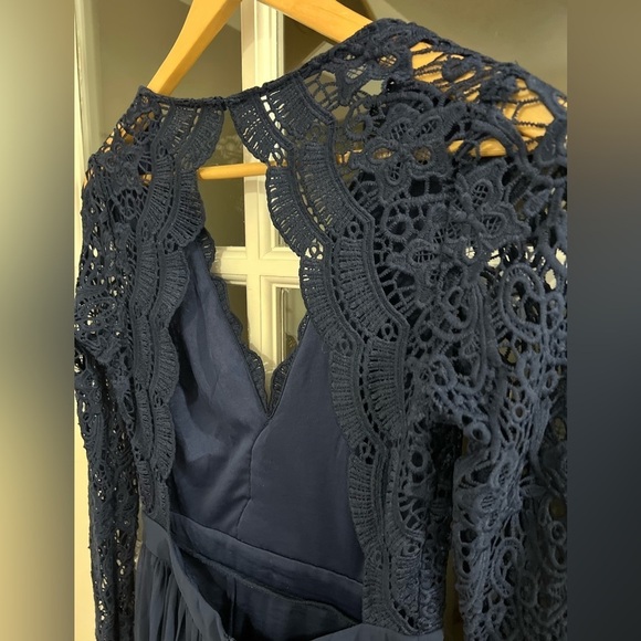 Lulu’s Awaken My Love Navy Blue Long Sleeve Lace Maxi Dress - Size S - Picture 8 of 10
